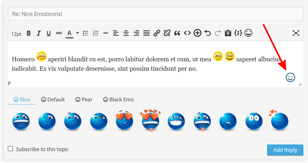 wpForo Emoticons Button on post editor