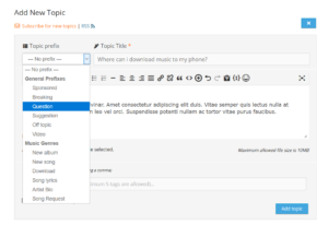 wpForo Topic Prefix and Tag Manager Ftontend Prefix Field in Topic Editor