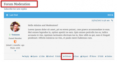 wpForo Private Topic moderation button public