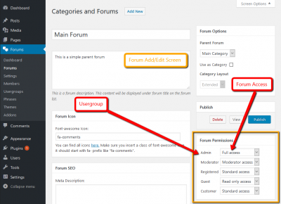 wpForo Usergroup Forum access set in forum settings