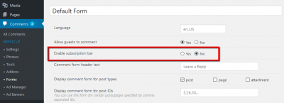 wpDiscuz Enable Disable Subscription Bar