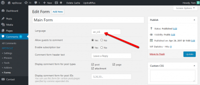 wpDiscuz comment form language