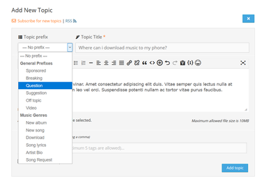 wpForo Topic Prefix and Tag Manager Ftontend Prefix Field in Topic Editor